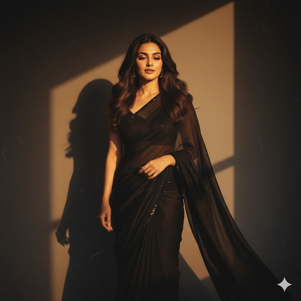 Black Saree Retro Vintage Portrait